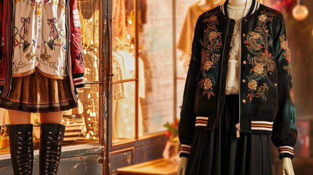 Vintage Vibes Add a touch of nostalgia to your outfit with this combination of an embroidered varsity jacket, midi bodycon dress, and classic ankle boots, evoking a sense of timeless style.