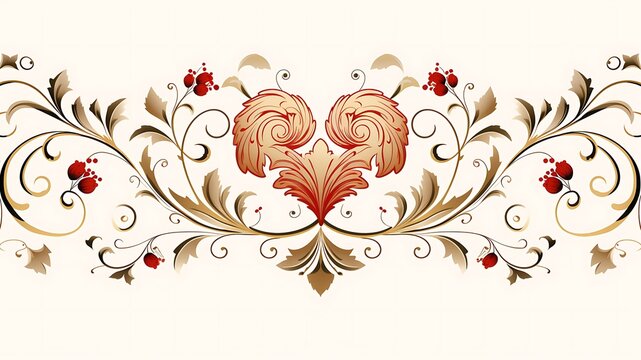 Ornamento vintage com cora&ccedil;&atilde;o floral e arabescos em fundo claro