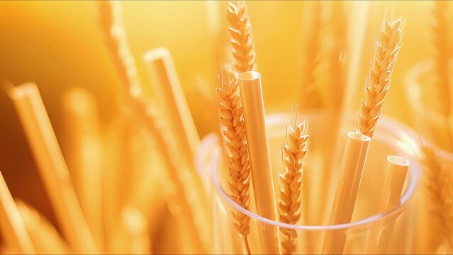 Closeup of a biodegradable plantbased straw, reducing plastic waste in the food industry.