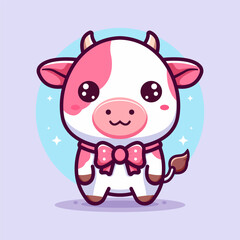 Pink cute cow illustration, with flat vector concept