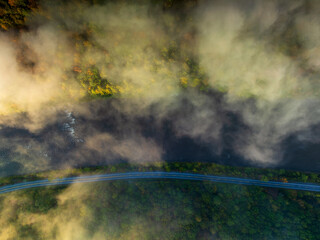 Aerial view of Delaware river on a hazy morning