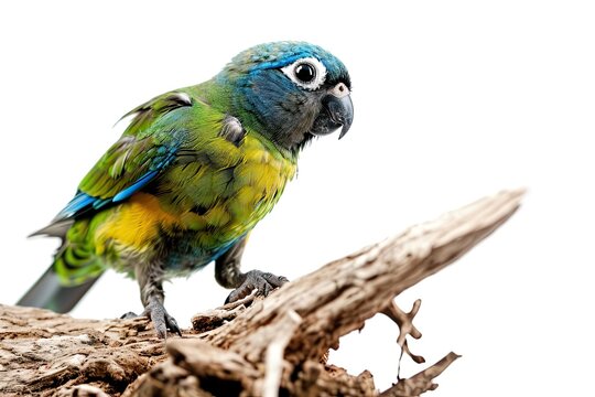the Blue-faced Parrot Finch standing on old log AI Generative