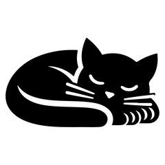 A Sleeping Cat vector silhouette, cat sleeping silhouette, black color white background