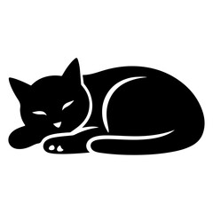A Sleeping Cat vector silhouette, cat sleeping silhouette, black color white background