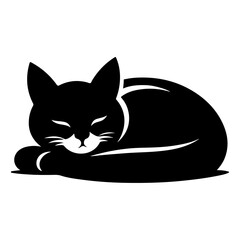 A Sleeping Cat vector silhouette, cat sleeping silhouette, black color white background