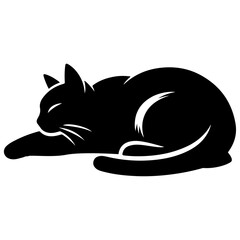 A Sleeping Cat vector silhouette, cat sleeping silhouette, black color white background