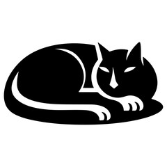 A Sleeping Cat vector silhouette, cat sleeping silhouette, black color white background