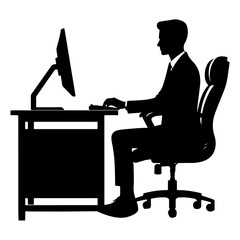 a business man working on desktop vector art illustration