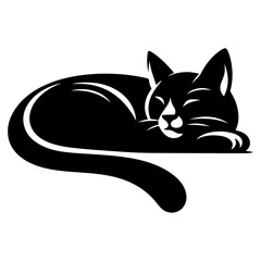 A Sleeping Cat vector silhouette, cat sleeping silhouette, black color white background
