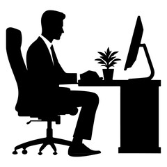 a business man working on desktop vector art illustration