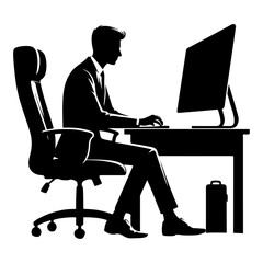 a business man working on desktop vector art illustration