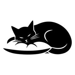A Cat Sleeping with pillow vector silhouette, white background