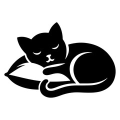 A Cat Sleeping with pillow vector silhouette, white background
