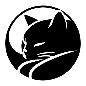 A Sleeping Cat vector silhouette, cat sleeping silhouette, black color white background