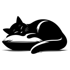 A Cat Sleeping with pillow vector silhouette, white background