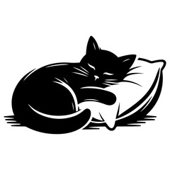 A Cat Sleeping with pillow vector silhouette, white background