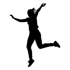 Fototapeta na wymiar A Jumping girl on the sky vector silhouette, black color silhouette