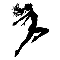 A Jumping girl on the sky vector silhouette, black color silhouette