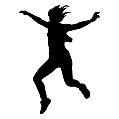 Fototapeta na wymiar A Jumping girl on the sky vector silhouette, black color silhouette