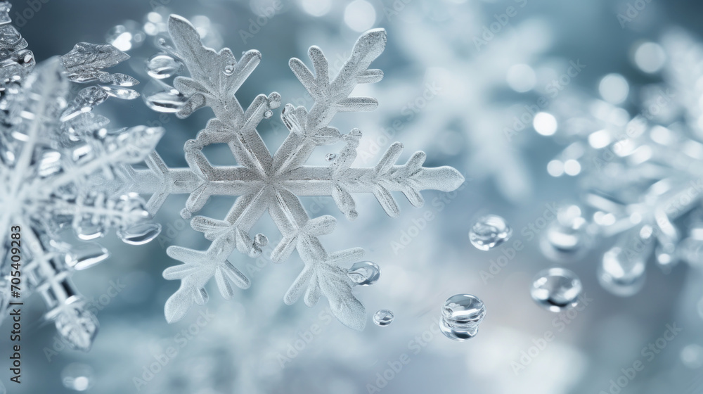 Poster a macro shot of a delicate snowflake crystal, showcasing the intricate patterns and translucent beau