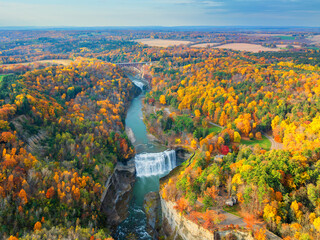 Aerial view of Letchworth State Park Middle Falls