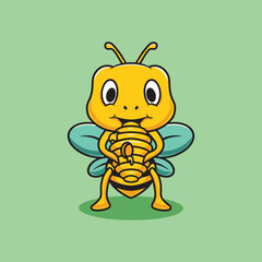 Cute bee with honey cartoon illustration