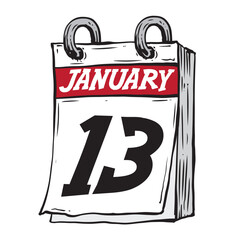 Simple hand drawn daily calendar for January line art vector illustration date 13, January 13th