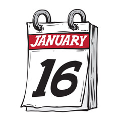 Simple hand drawn daily calendar for January line art vector illustration date 16, January 16th