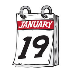Simple hand drawn daily calendar for January line art vector illustration date 19, January 19th