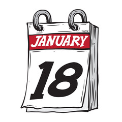 Simple hand drawn daily calendar for January line art vector illustration date 18, January 18th