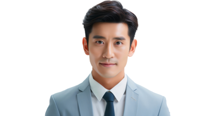 Close-up portrait of a handsome Asian businessman isolated on transparent background