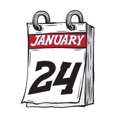 Simple hand drawn daily calendar for January line art vector illustration date 24, January 24th