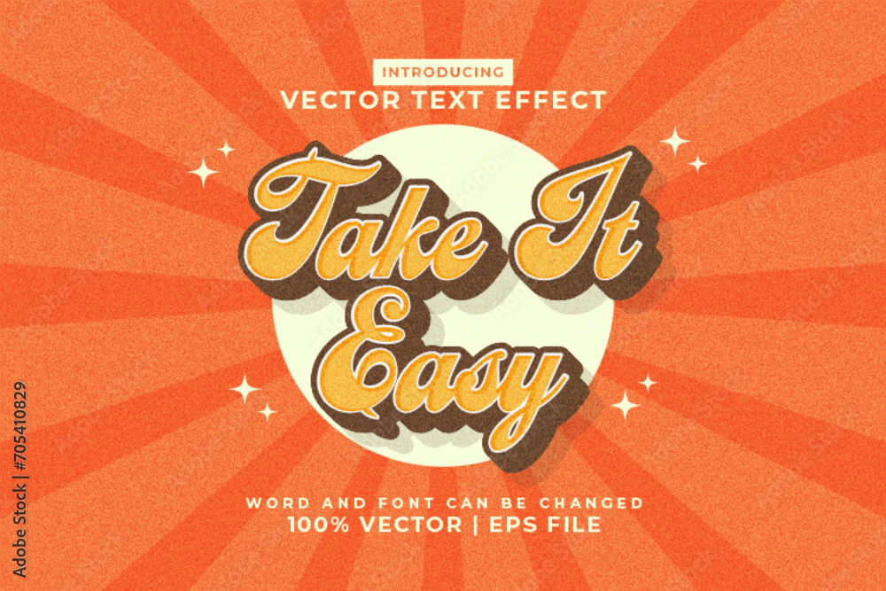 Poster editable text effect take it easy 3d 70s style premium vector