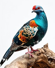 Portrait Green-Naped Pheasant Pigeon standing on small root AI Generative