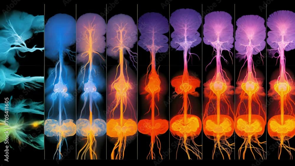 Poster a series of brain scans showing the effects of longterm exposure to chronic stress and the resulting