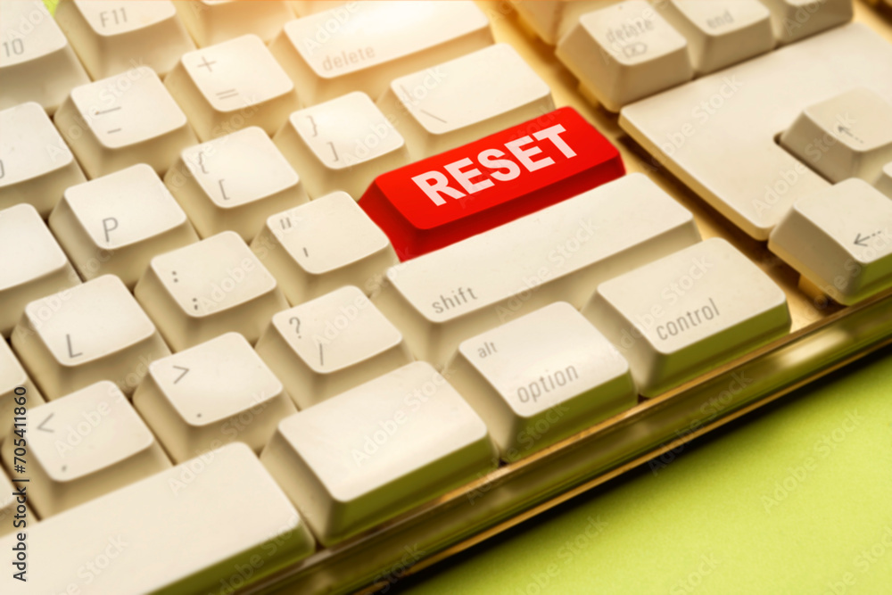 Poster words of reset on the computer keyboard button