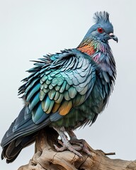 Portrait Nicobar Pigeon standing on old log AI Generative