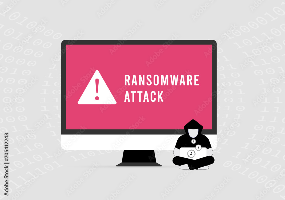 Poster ransomware attack. hacked desktop pc password. cyber security threat. ransomware hacker demands paym