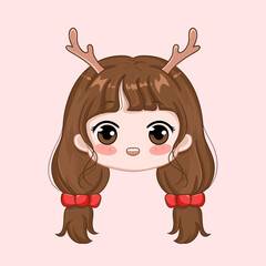 cute chibi head character kawaii girl cartoon illustration