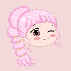 cute chibi head character kawaii girl illustration