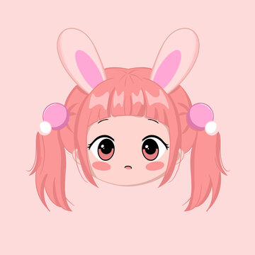 cute chibi head character kawaii rabbit girl cartoon illustration