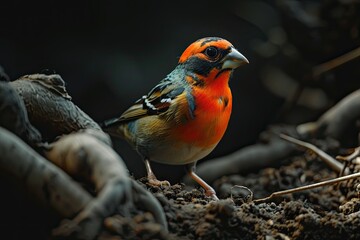 Fototapeta premium Portrait Shaft-tail Finch look for seeds in the forest AI Generative