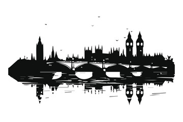 A London city black silhouette vector - obrazy, fototapety, plakaty