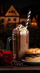 Chocolate milk shake with chocolate pieces on a dark background ,Chocolate day, Valentines Day, Valentines week 