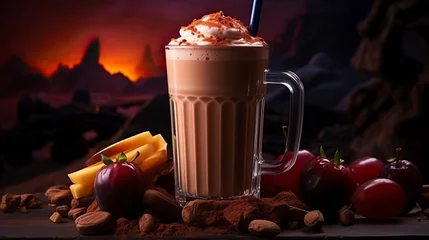 Foto op Canvas Chocolate milk shake with chocolate pieces on a dark background ,Chocolate day, Valentines Day, Valentines week  © CREATIVE STOCK