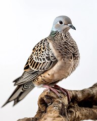 Obraz premium Zebra Dove standing on branch white background AI Generative