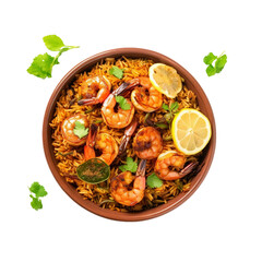 shrimp biryani isolated on white background.
