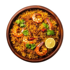 shrimp biryani isolated on white background.
