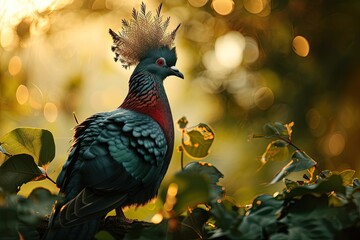 Victoria Crowned Pigeon with light exposure on the forest AI Generative