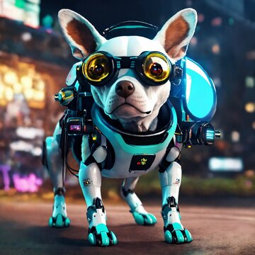 frog dog inu immaculate full body cyberpunk style robot with virtual reality glasses, going to the moon